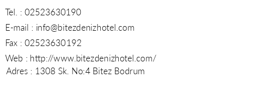 Bitez Deniz Hotel telefon numaralar, faks, e-mail, posta adresi ve iletiim bilgileri
